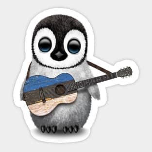 Baby Penguin Playing Estonian Flag Guitar Sticker